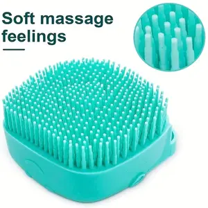 Pet grooming system with built-in storage—shower brush for dogs and cats with massage bristles, non-toxic and easy-to-clean design, ergonomic handle and detachable top; suitable for wet washing/bathing—ideal for small and medium pets; soft beige color; sa