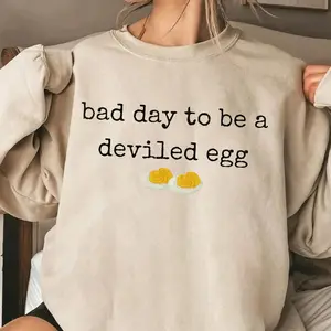 Bad Day to be a Deviled Egg Sweatshirt, Funny Thanksgiving Dinner Crewneck Sweatshirt, Sarcastic Friendsgiving Sweater, Food Humor