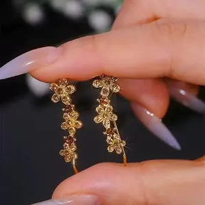 LisiZen Floral Ear Crawler Earrings 14K Gold Plated Unique Multi-Flower Design, Chic Fashion Statement Jewelry for Women Gift DZEH2308