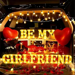 Be My Girlfriend Light Up Letters Proposing Decorations Set Includes 14 LED Light Letters and 1000 Rose Petals Valentine's Day Ornaments