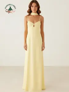 New Fashion Women Long Dress Solid Color Cami Dress Summer Fashion Sleeveless Spaghetti Strap Dress S M L XL