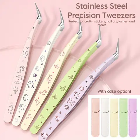 Stainless Steel Precision Tweezers – Perfect for Crafts, Stickers, Nail Art, Lashes & More - Optional Carrying Case