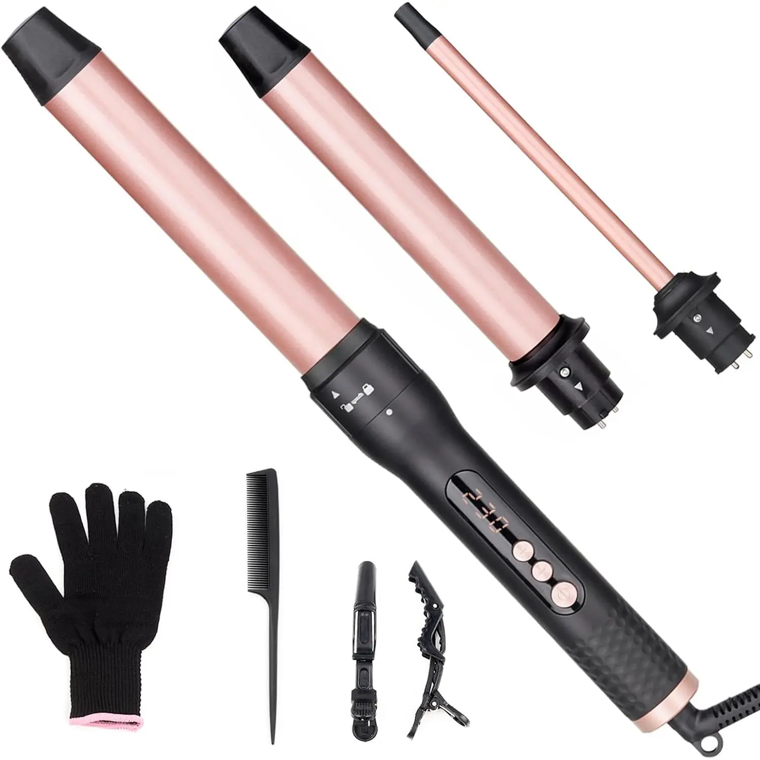 3-in-1 Ceramic Curling Iron Set, Hair Styling Tool with 3 Interchangeable Barrels for Beach Waves, Instant Heat Up, Dual Voltage, Unisex, Includes Protective Glove, Styling Tool Set, Ceramic Barrels, Set Includes Glove