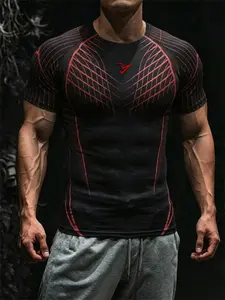 Men's Fitness Top, Casual Running Quick-Dry Breathable Tight Fit Short Sleeve T-Shirt, Gym Training, Night Run, Daily Wear, Comfortable