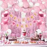Pink Welcome Baby Girl Balloon Arch Kit - Plastic Holiday Party Decor Set with Banner, Foil Pieces, Confetti Units, Tinsel Backdrop for Newborn Baby Shower, Gender Reveal Supplies