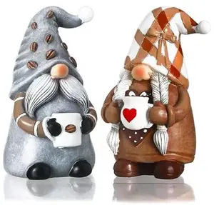 2 Pack Coffee Gnomes Coffee Bar Decor Accessories Christmas Swedish Tomte Gnomes Resin Gnome Figurines Tiered Tray Collectible Tabletop Kitchen Decorations for Home Kitchen Farmhouse Office