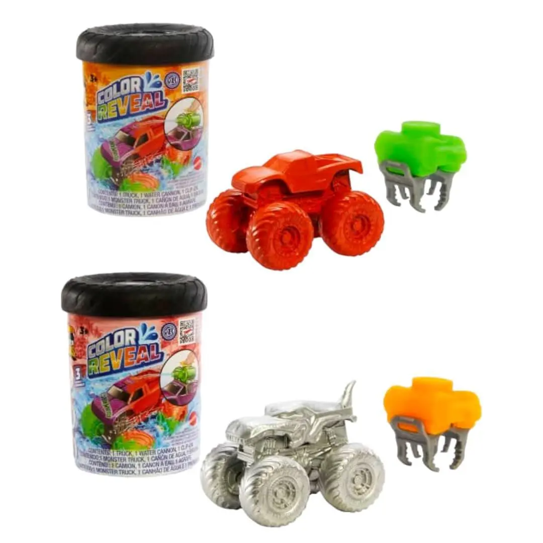 Hot Wheels Monster Trucks Color Reveal Canisters Water Blaster Battle Bundle of 2