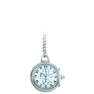 Charles-Hubert- Paris Stainless Steel Quartz Chronograph Open Face Pocket Watch #