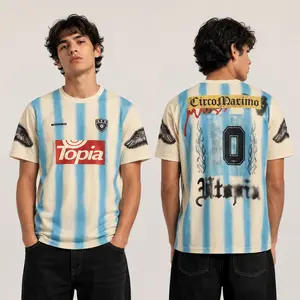 Utopia Circus Maximus Soccer Jersey | Light Blue Striped Blokecore Tee | Men's Rap Tour Streetwear Graphic Shirt
