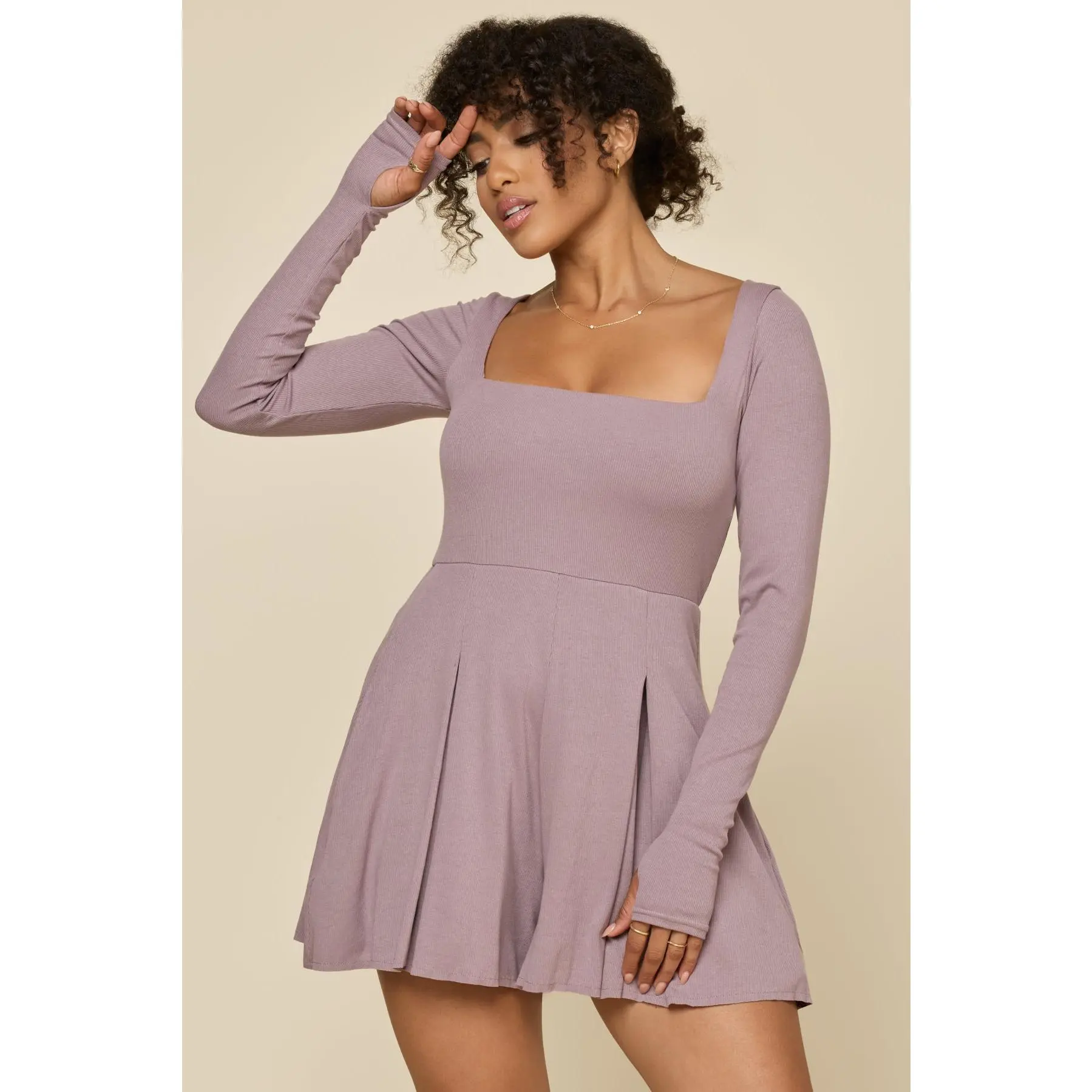 Go With The Flow Long Sleeve Romper - Dusty Mauve