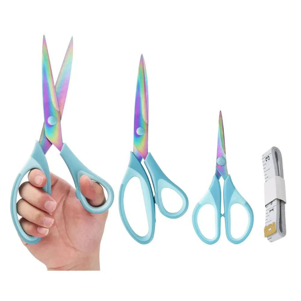 Pack of 3 Sharp Titanium Blades Shears & 1Pc Tape Measure Kit, Rubber Comfort Grip Handle, Multipurpose scissors, Great for Office, Fabric, Craft, Sewing, Arts, School and Home Supplies