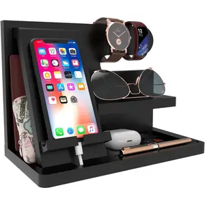 Birthday Gifts for Men Gift for Husband Wood Phone Docking Station Organizer Dad Birthday Nightstand Docking Station Wood Bedside Organizer Desk Organizer Wood