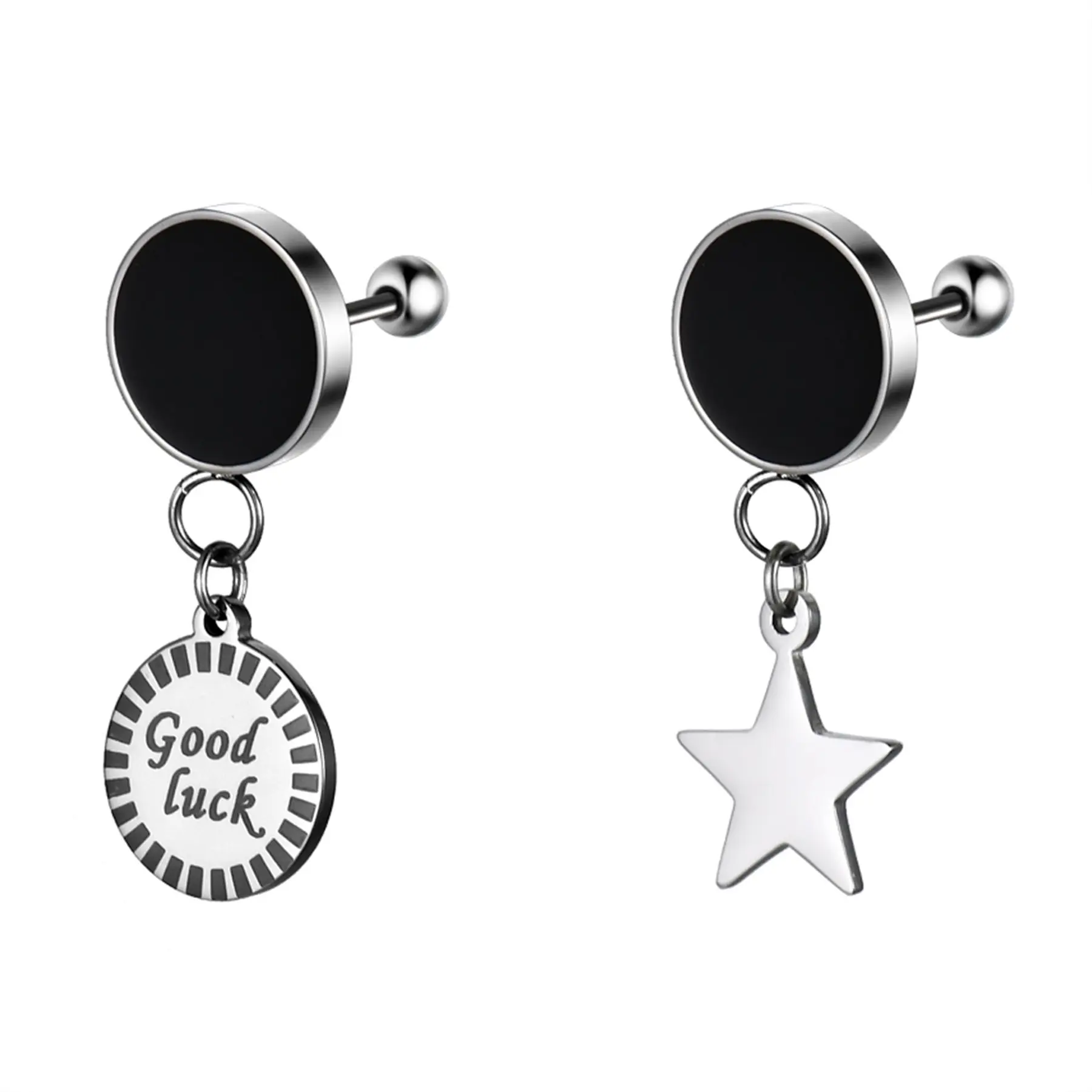 OIDEA Asymmetric Pentagram Star Earrings - 316L Stainless Steel Emo Gothic Mismatched Jewelry with 2.6cm Size, 1 cm Round Width, Symbolic Charm for Women & Men, Giftable Option, Emo Gothic Earrings, Gothic Outfit, Symbolic Look