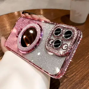 Phone case: deluxe electroplated gradual glitter paper phone case, cute magnetic flash mirror holder shock-proof ultra-thin case for iPhone 17/16/15/14/13/12Pro Max/Plus 17Air case, holiday birthday gift