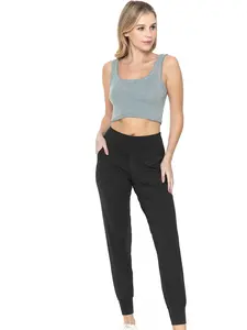 Red Ribbon Apparel Women's Activewear Slim Fit Joggers with Hidden Waistband Pocket (Black)