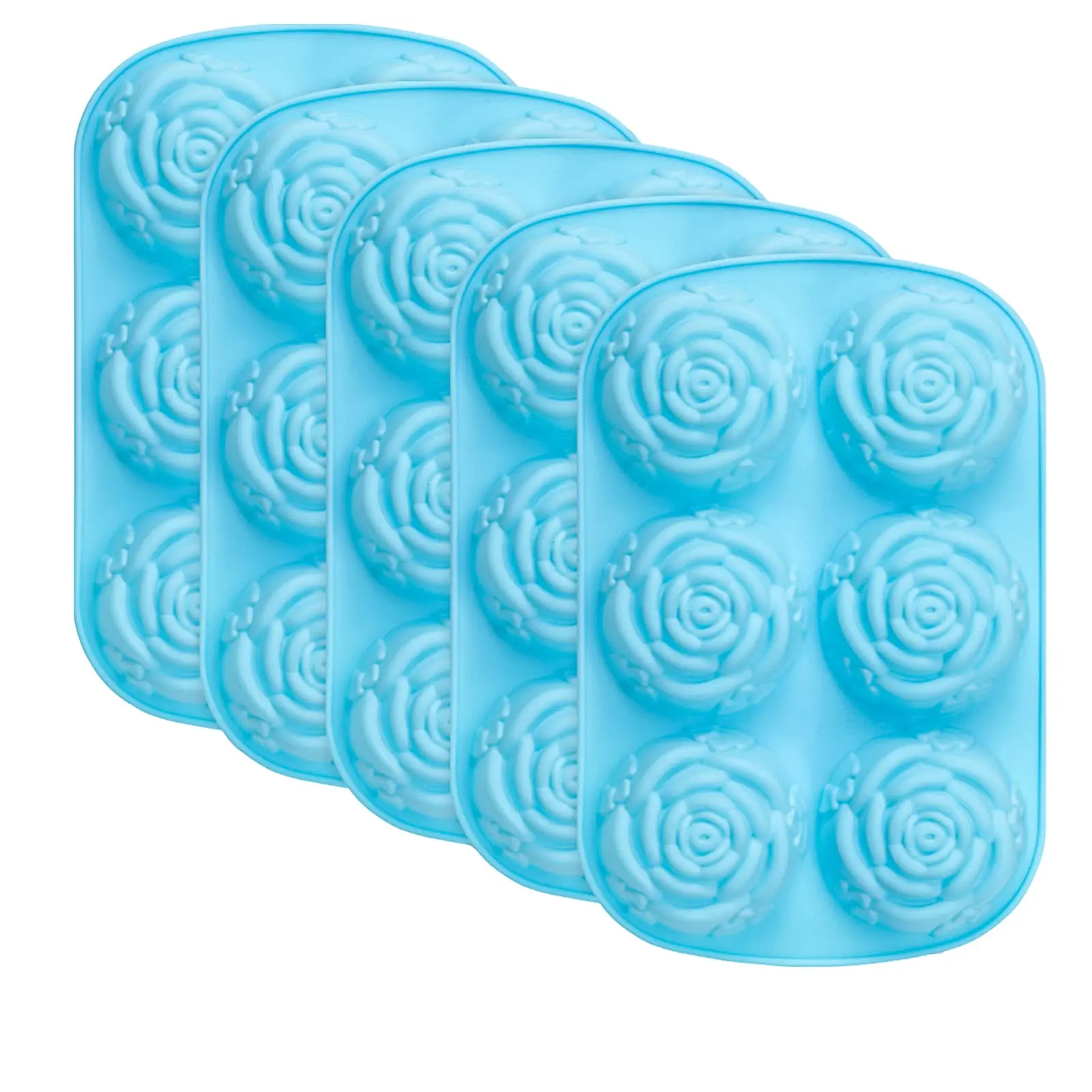 Silicone Rose Molds 5 Packs, 6-Cavity Non Stick Rose Flower Ice Cube Mold for Candy, Soap, Cupcake, Jelly, Chocolate