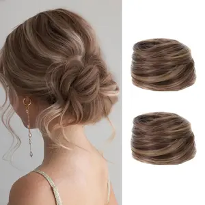 2 Pcs Real Hair Bun Wig,Messy Fake Hair Buns Hair Piece,Suitable for Ladies and Girls,Fashionable and Natural(Golden)