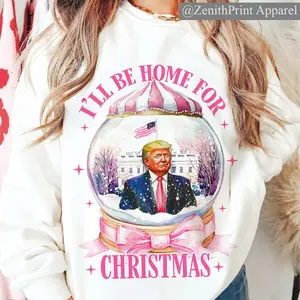 #Trump I'll Be Home for Christmas, Humorous #Trump Christmas sweater Design, Pinky Sweatshirt for Xmas Anime Inspired Tee