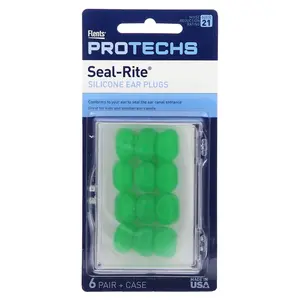 Ezy Dose Pro-Techs, Seal-Rite, Silicone Ear Plugs, Green, 6 Pair & Case