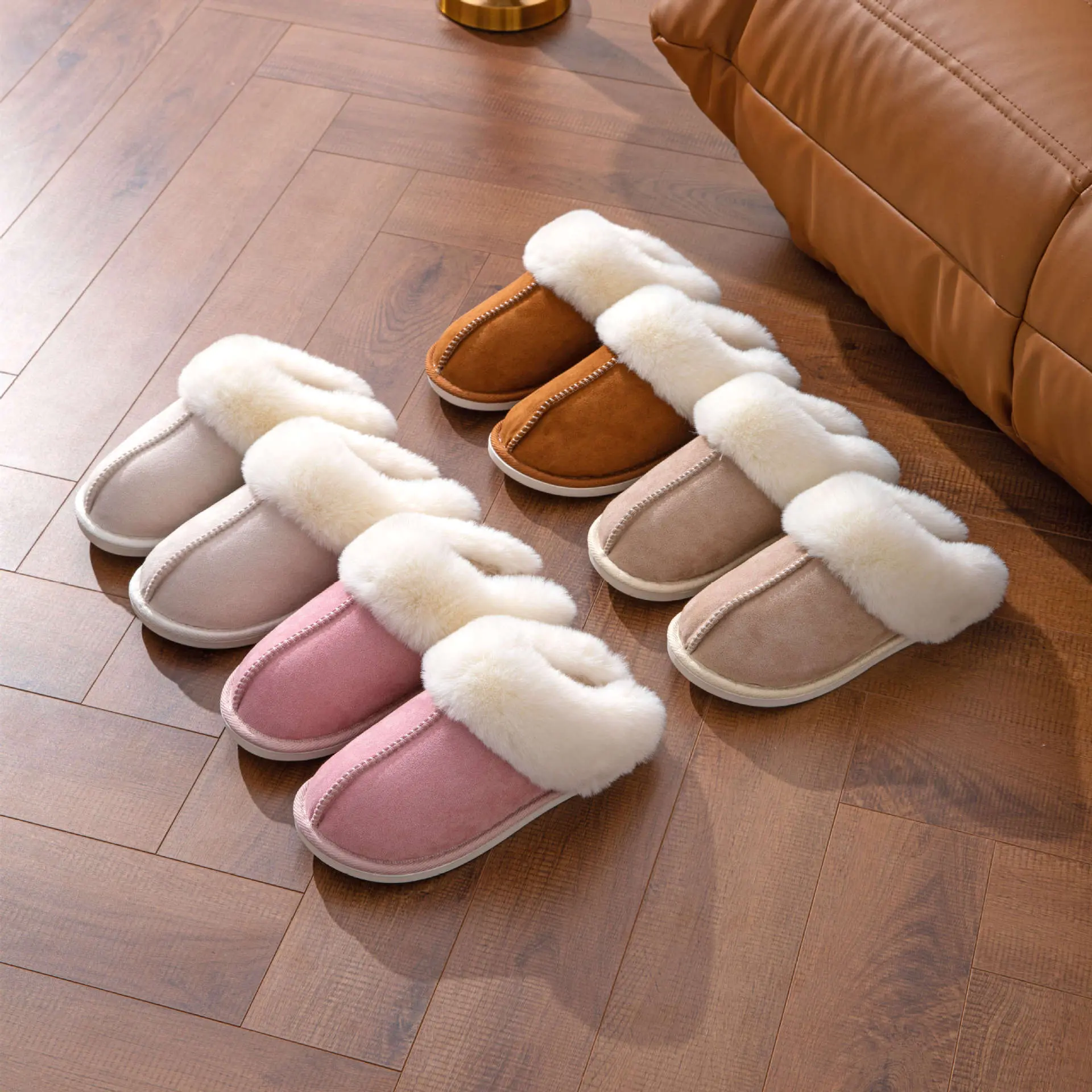 Lady's Slippers Women Plush Fabric Thick-Sole Indoor-Outdoor Slippers for Postpartum Recovery - Soft Warm and Durable Comfort Shoes fur slides