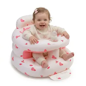 Inflatable Baby Seat for Babies 3-36 Months, Baby Chair with Fence & Built in Air Pump, Blow Up Floor Baby Seat with Back Support, Inflatable Baby Chair Sit Me Up for Home, Travel Pink Rabbit Fence