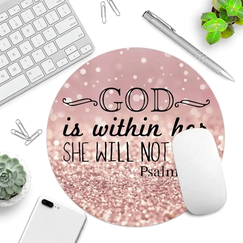 Bible Verse God is within her Round Mouse Pad Small Desk Mat with Non Slip Rubber Base for Office and Home Mouse Mat for Computer Laptop Gift for Friends Size7.8*7.8inch Mousepad Mouse Pads For Desk