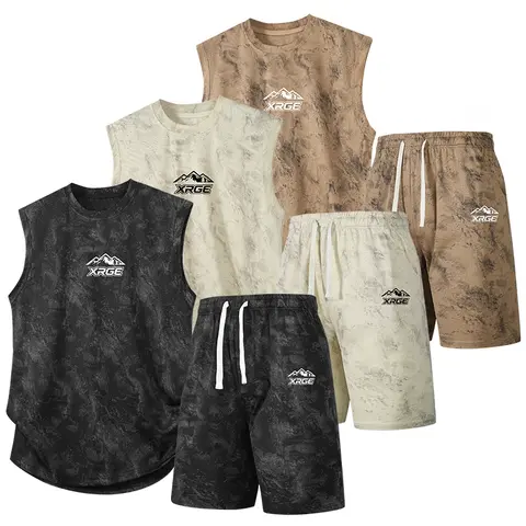 Men's casual suit summer new short sleeved shorts set loose casual suit