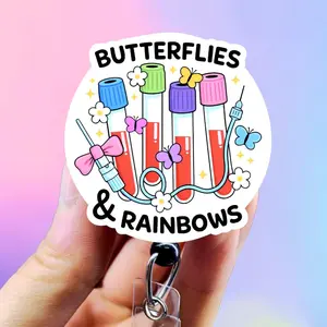 Butterflies and Rainbow Phlebotomy Badge Reel, Lab Badge Holder, Phlebotomy Badge Swivel Spring Clip