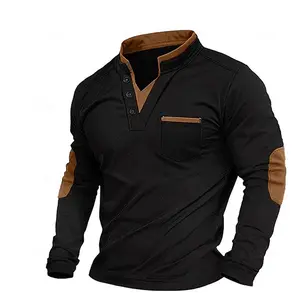 Men’s versatile high-neck gray sweater with elbow detailing; a faux two-piece knit layered design—classic golf polo jacket for fashion sports, business casual, parties, vacations, and travel; spring essential. Knit Tops Beige Knitwear