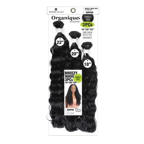 Unisex Milky Way Weave Organic Synthetic Hair Extensions, 3-Piece Breezy Wave Set with Natural Look, Camera Ready (18" 20" 22"), Copper