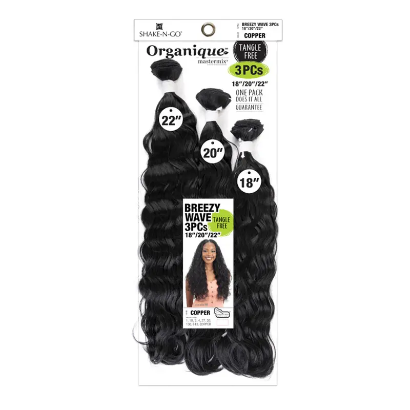 Unisex Milky Way Weave Organic Synthetic Hair Extensions, 3-Piece Breezy Wave Set with Natural Look, Camera Ready (18" 20" 22"), Copper