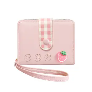 Strawberry Wristlet Wallet Card Holder Small Cute Preppy Wallet with Zipper Coin Purse Christmas Gift for Women Girls