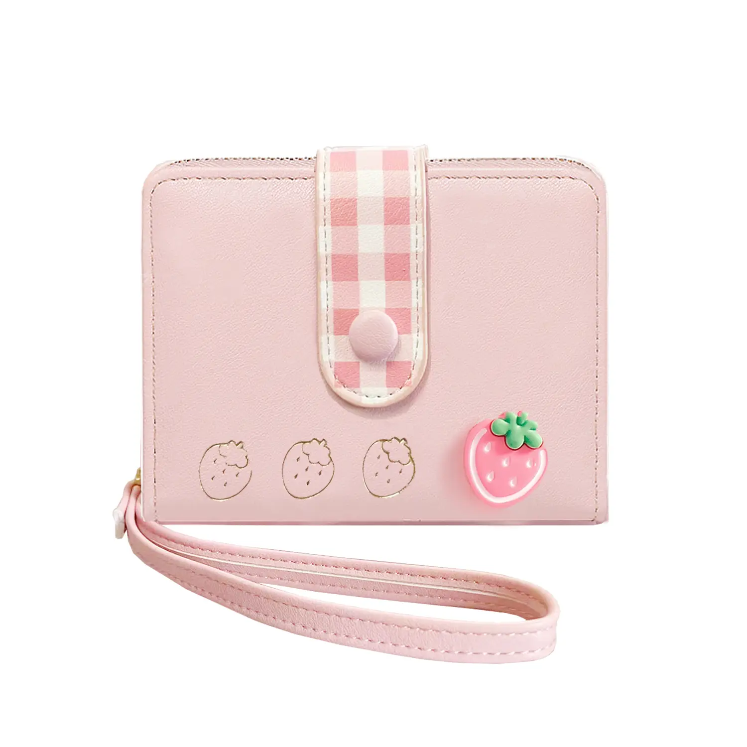 Strawberry Wristlet Wallet Card Holder Small Cute Preppy Wallet with Zipper Coin Purse Christmas Gift for Women Girls