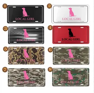 Pink Dog Silhouette Camo Front License Plate - Local Girl Aesthetic Aluminum Car Tag - Girly Hunting Style Vanity Plate - Gift for Her