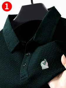 Men's Summer High-End Polo Shirt, Cool Comfortable Mexican National Football Team Emblem, Casual Fitted Short Sleeve