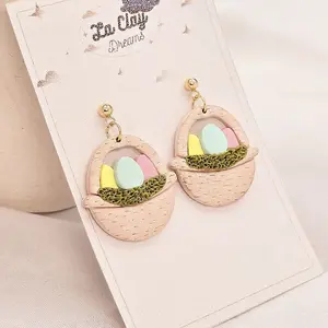 Polymerclay Easter Collection Handmade Drop Earrings with Bunny, Easter Baskets, and Easter Eggs Designs for Daily Wear