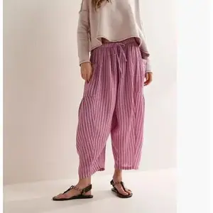 Womens 2026 Elastic Waist Pleated High Waist Wide Leg Pants Loose Casual Cotton Linen Flowy Daily Trousers F544RAIMENTRY