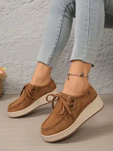 Women's Solid Color Lace-Up Round Toe Casual Shoes, Trainer, Sneaker, Walking Shoes, Indoor Outdoor Wearable Daily Comfortable Versatile Ladies Footwear