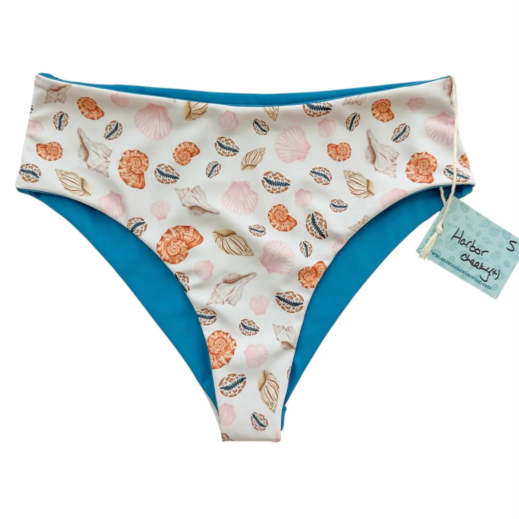 Women's S-Size Sporty Cheeky Bikini Bottom with Blue Trim, Ideal for Beach Day, Extra Cover