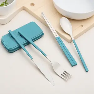 Portable Foldable Cutlery Set 4-Piece with Knife Fork Spoon Chopsticks Food Grade Heat Resistant Lightweight Travel Camping Picnic Must Have Outdoor Dining Essential Compact Storage Case Design, Picnicware, Travel Accessories