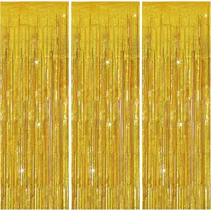 3 Pack Gold Backdrop Birthday Decorations Foil Curtain Backdrop Gold Streamers Dance Party Decorations Photo Booth Props for Bachelorette Decorations Christmas Halloween New Years Eve Party Supplies Banners Door Metallic Reflective Shiny Ornaments