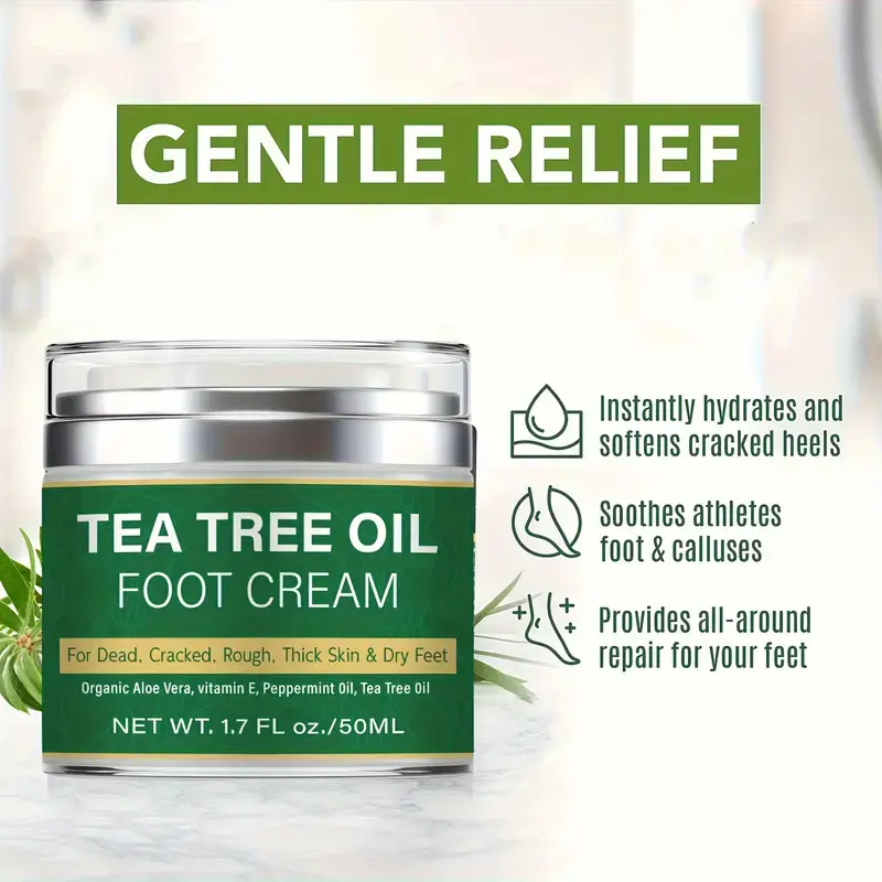 Tea Tree Oil Foot Cream for Dry Cracked Feet, Cracked Heels and Itchy Skin - Foot Moisturizing Cream, Dry Feet Repairing Cream