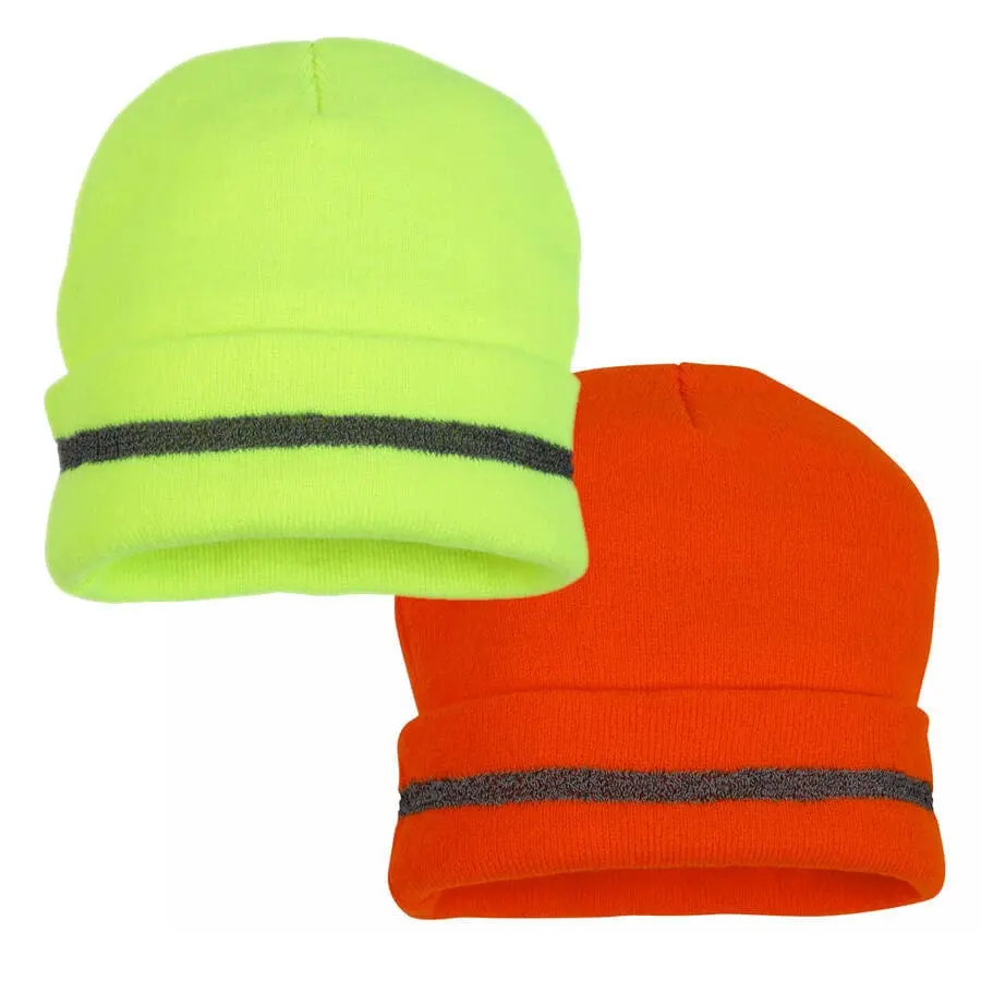 Pyramex RH100 Universal Knit Beanie, High Visibility 100% Acrylic Winter Hat with a Reflective Stripe, Casual, Warm Hats, One Size, Solid