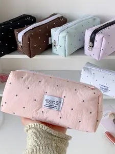 Korean Style Polka Dot Pencil Case, Cute Simple Portable Makeup Bag, Student Stationery Storage Bag, Washable Toiletry Bag
