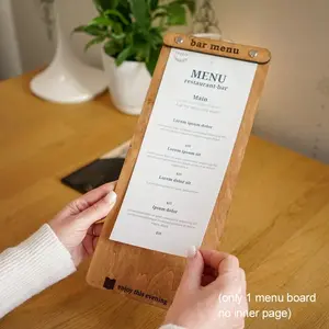Wooden Menu Board Stand, Solid Wood Menu Cover, Ideal for Restaurants and Cafes, Wooden Folder for Wine List and Dinner Menu Display