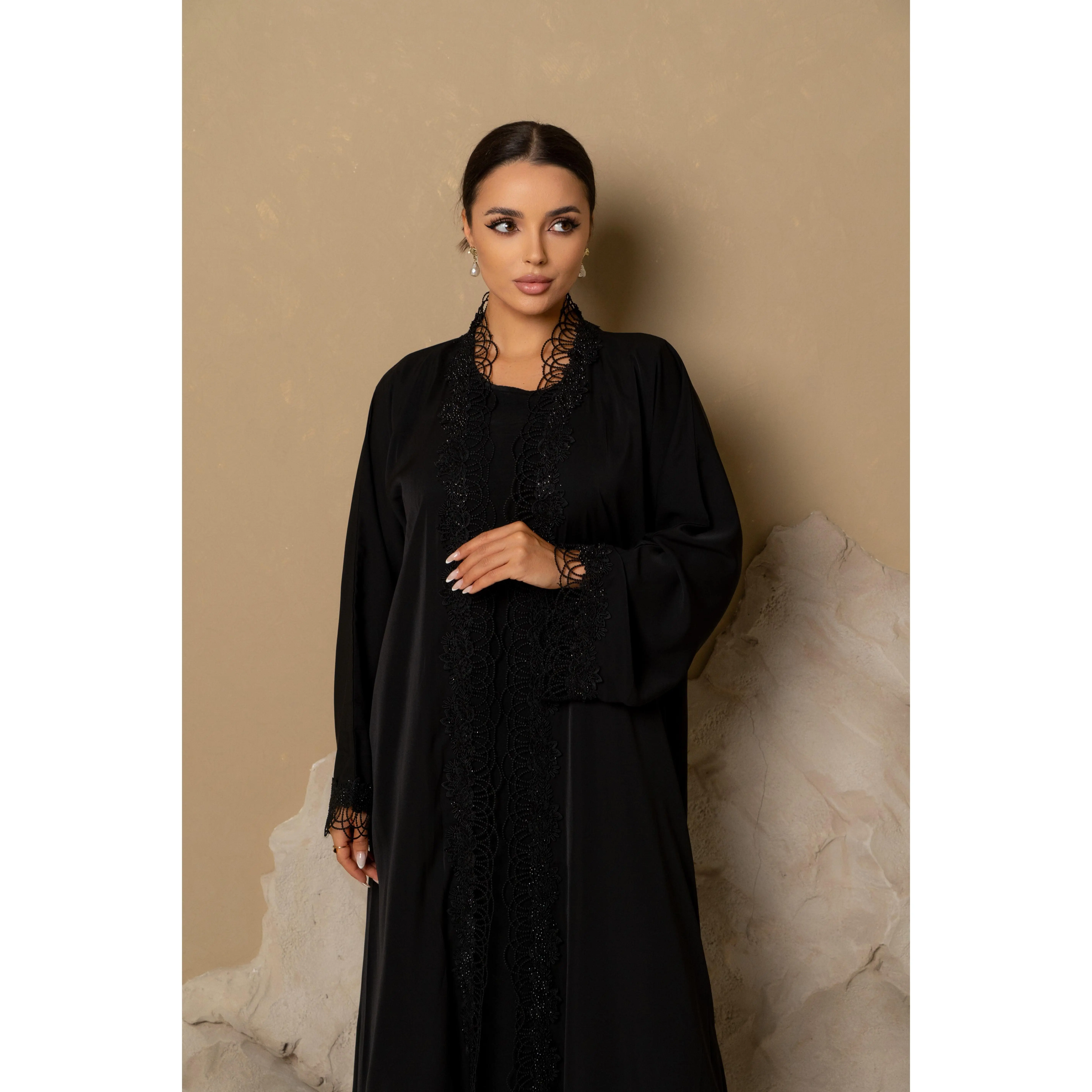 Lace Embellished Abaya Set - Malika