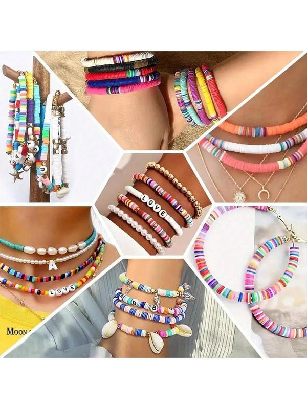 13000pcs/10600pcs/8800pcs/6000pcs/5100pcs/3500pcs/2400pcs/2000pcs Clay Bead Bracelet Making Kit For Beginners, College Friendship Letter Beads Kit, Includes Pendants And Elastic Cord, DIY Alphabet Beads Bracelet Kit, Party Gift