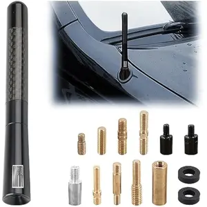 4.7-Inch Short Car Antenna – Carbon Fiber American Flag Radio Antenna for AM/FM, Universal Replacement with 9 Adapters, Screws & Rubber Rings
