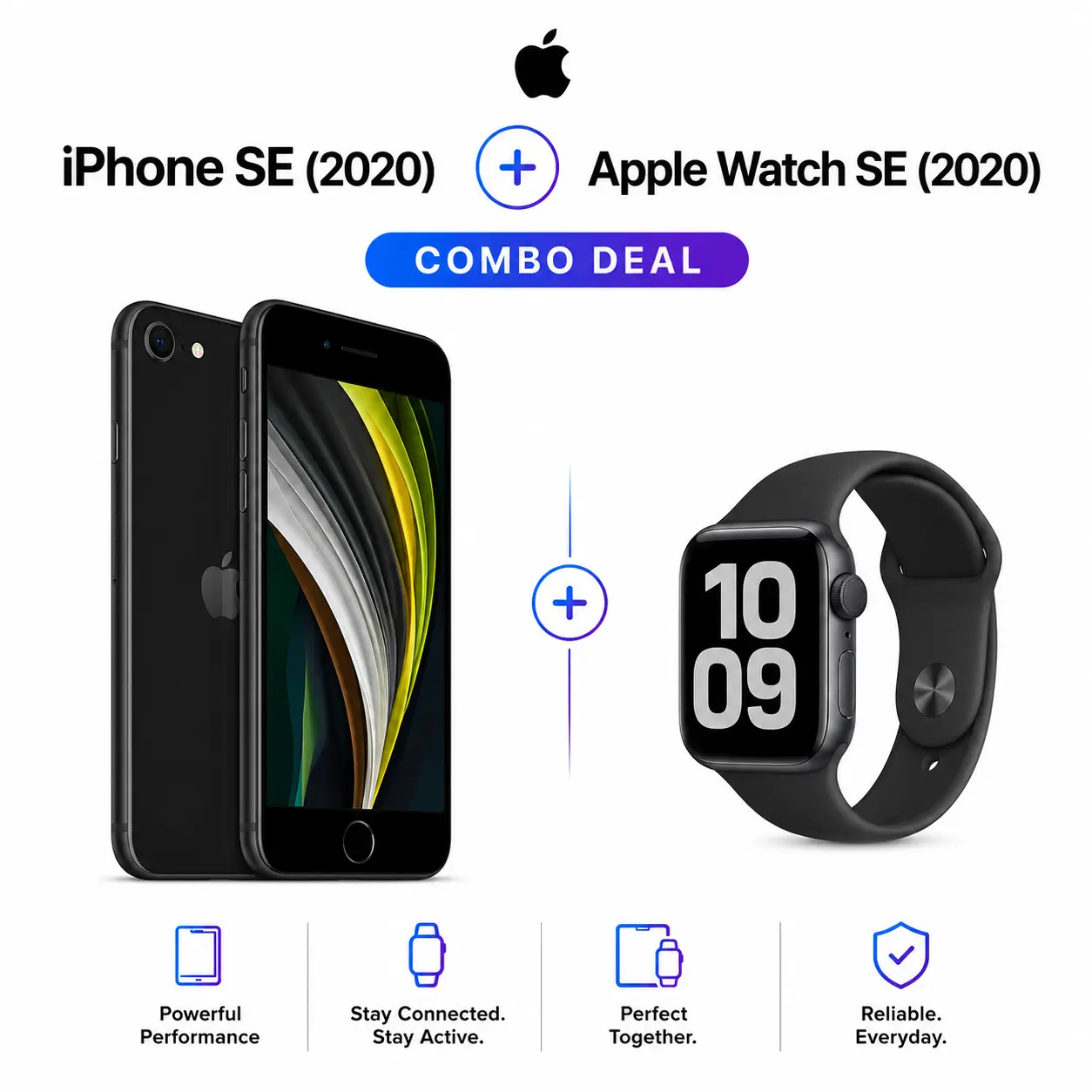 Refurbished iPhone SE 2nd Gen (Unlocked) + Watch SE 2020 40MM Gray [Good Condition] with 1 Year Warranty