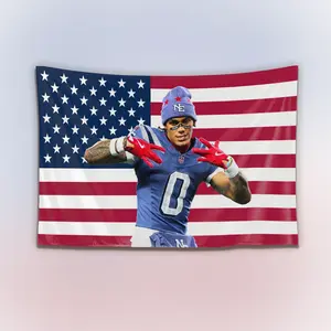Christian Gonzalez USA Flag Tapestry, Vintage Patriotic Wall Hanging Decor, Football Cornerback American Flag Banner, Home Bedroom Sports Art, Gift for Fans
